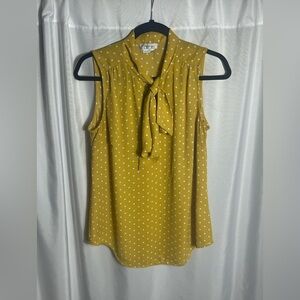 Van Heusen Women's Size S/P Yellow Polka Dot Blouse Attached Scarf Tie Corpcore